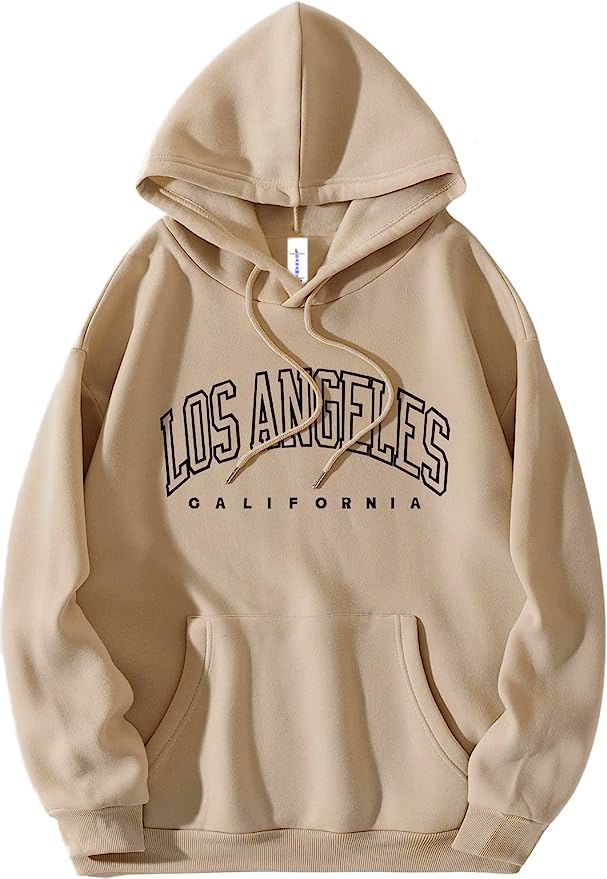 Los Angeles California Printed Hoodie- Nude