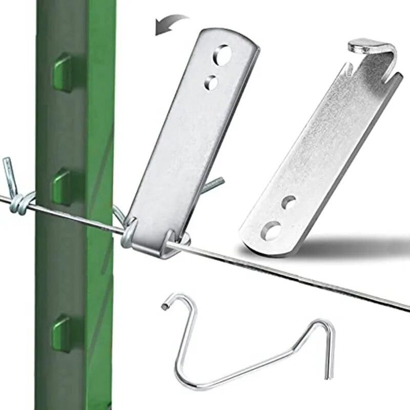 2 Pcs Fence Wire Twister & 10 Pcs T Post Clips, Save Time Barb Wire Fence Tools Silver For Fixing Fence Wire