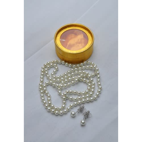 Ladies Sophisticated Round Long Pearls With Earrings Lp-9448