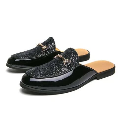 Men's Cryster Slip On Patent Leather Half Loafers - Black