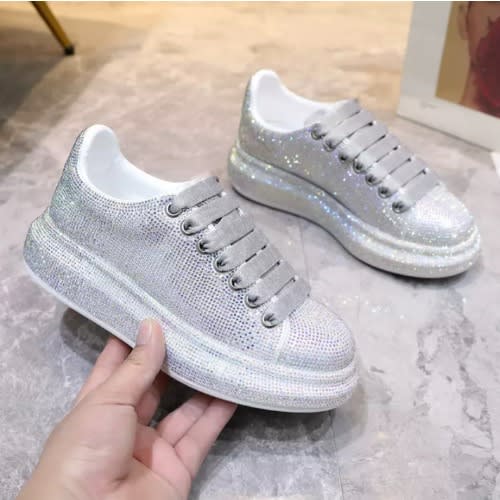 Female Sneakers - White With Stones