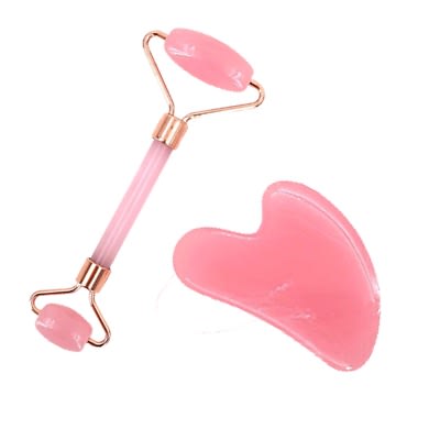 Facial Roller And Massager - Jade Roller And Gua Sha Set - Pink