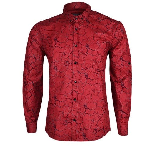 Men's Patterned Long Sleeve Shirt - Red