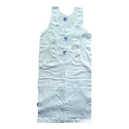 Boys Vests Low Neck Under Wear - Pure Cotton -White - 3pcs