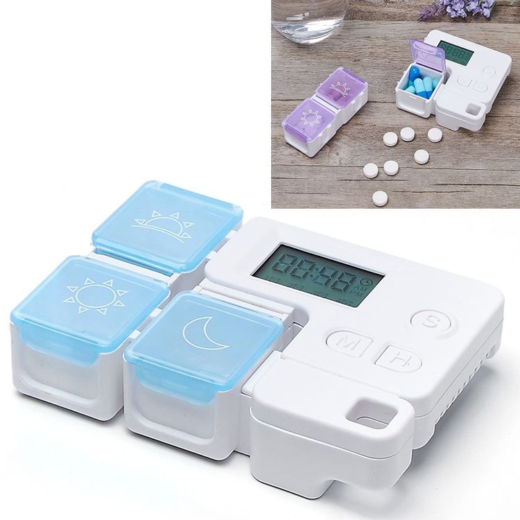 Portable Intelligent Plastic Storage Box Electronic Timing Reminder Medicine Boxes(Sky Blue)