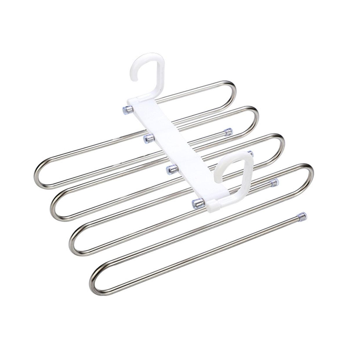 Space Saving 8-in-1 Pants Hanger 8 Layered Stainless Steel Rack Closet Wardrobe Organizer Slip Resistant Pull-out Dual Hooks Foldable for Trousers Jeans Scarves Ties Towels Clothes