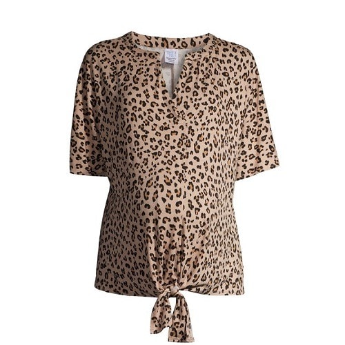 Pregnant Women&rsquo;s Maternity Dolman Sleeve Tie Front Blouse - Leopard