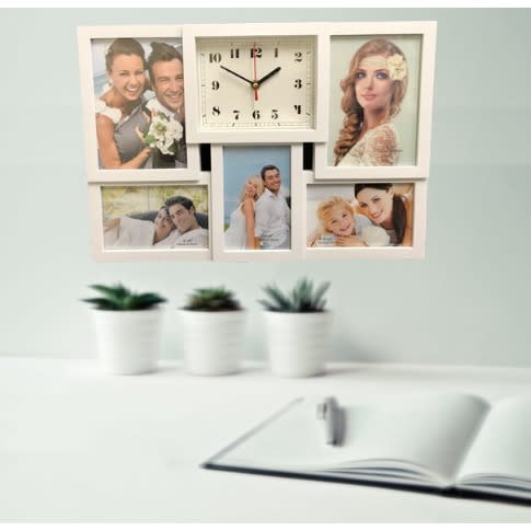 5 Slots Plastic Photo Frame With Working Clock.