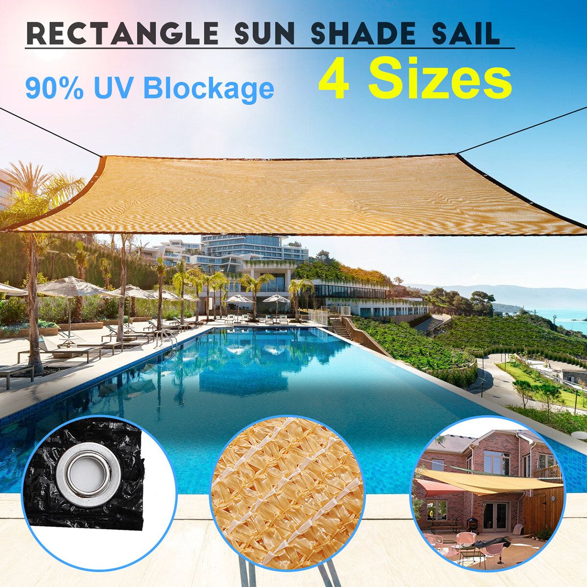 Sun Shade Net Sail Outdoor Garden Canopy Patio Cover 90% UV Wind Waterproof For Pergola 2x4m