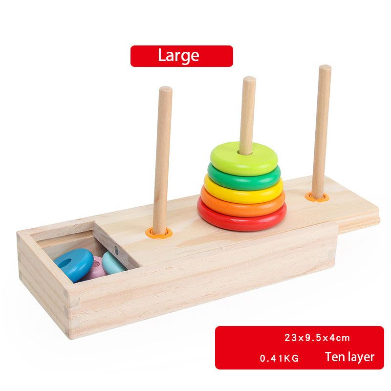 Classic Wooden Puzzle Stack Tower Of Hanoi Kid Mathematical