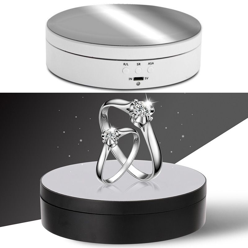 13.8cm Mirror Style USB Charging Smart 360 Degree Rotating Turntable Display Stand Video Shooting Props Turntable For Photography, Load 3kg (White)
