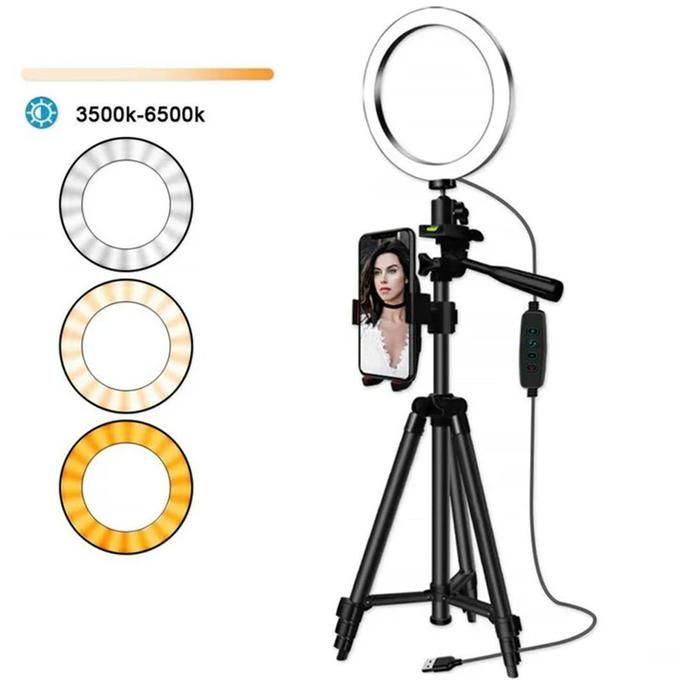 26cm LED ring fill light with mobile phone holder, suitable for live broadcast/makeup/YouTube video/TikTok, compatible with all mobile phones