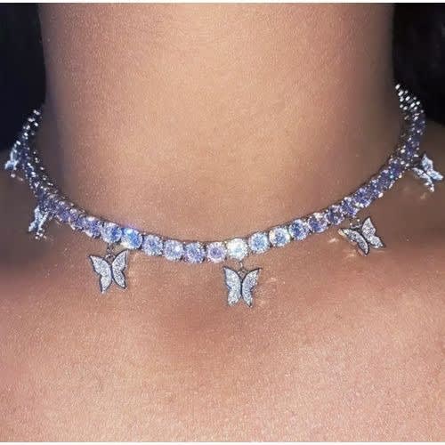 Ladies Studded Butterfly Women Choker - Silver