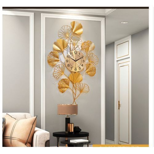 Home Decorative Fancy Wall Clock (GOLD) - Floral Design
