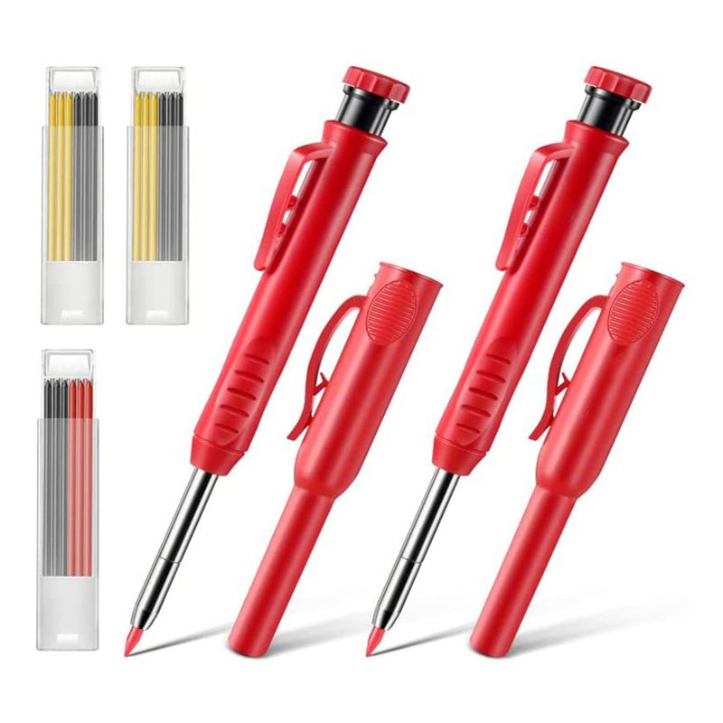 Solid Carpenter Pencils  Scribe Tool with Built-in Sharpener for Construction Woodworking Architect Red