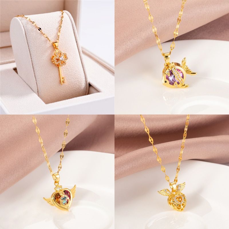 Trendy Sweet Sexy Gold Color Stainless Steel Necklaces For Women Korean Fashion Female Pendant Clavicle Chain Jewelry Wholesale