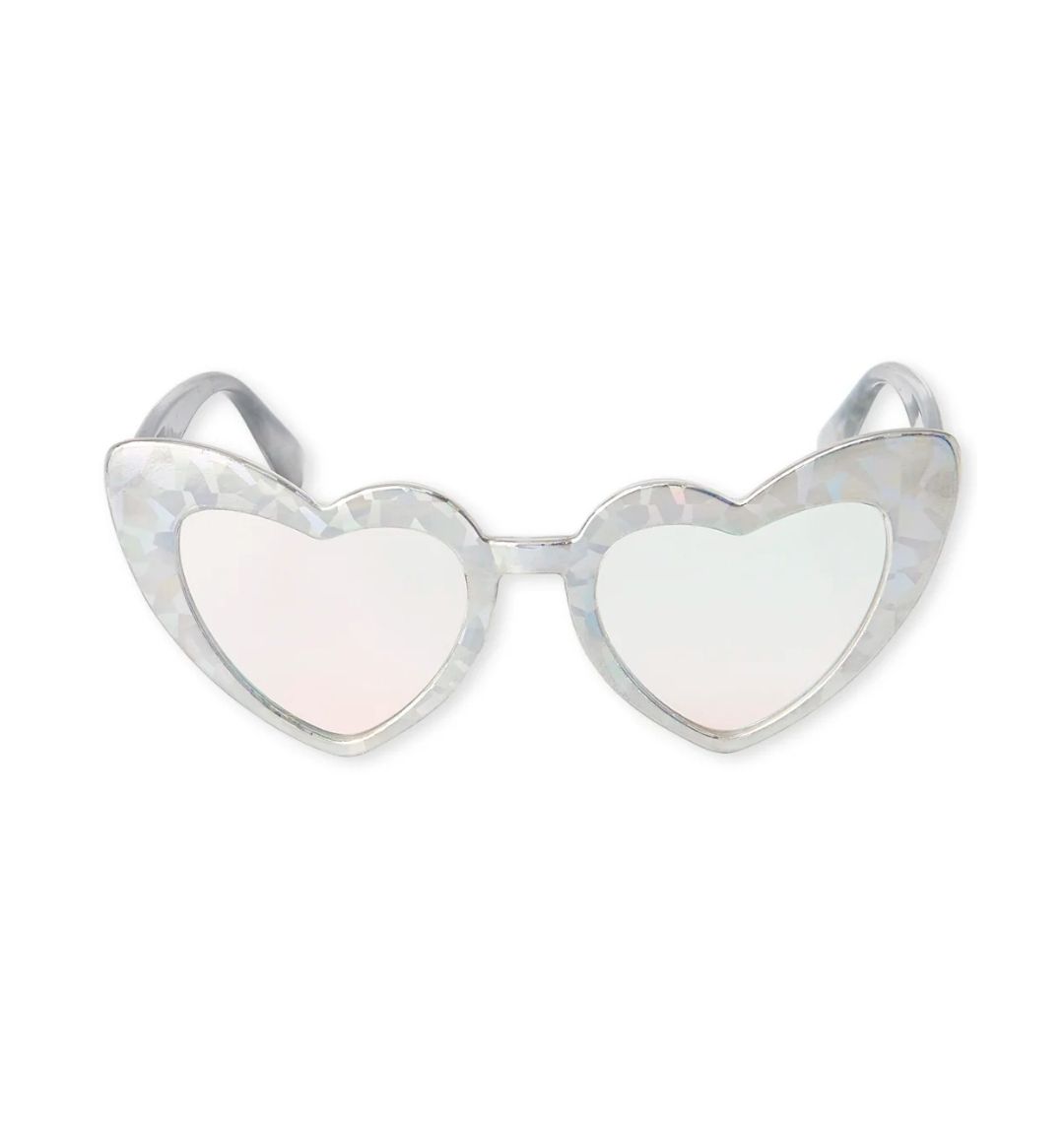 Girls Foil Heart Sunglasses - Holographic Silver