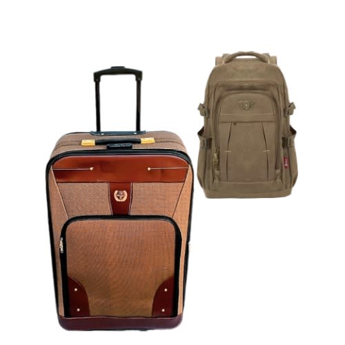 Traveling Trolley Luggage Box + Free Backpack - Brown