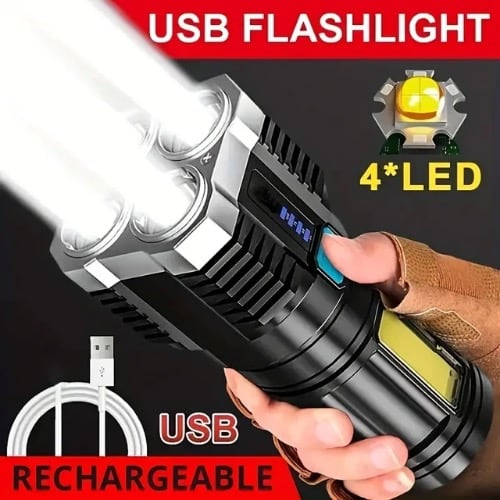 4 Led Flashlight / Usb Rechargeable Light