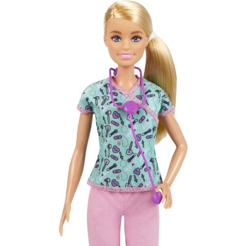 Barbie Nurse Fashion Doll With Medical Tool Print Top Gtw39