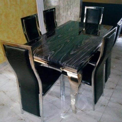 Marble Dining Table With 6 Chairs - Black