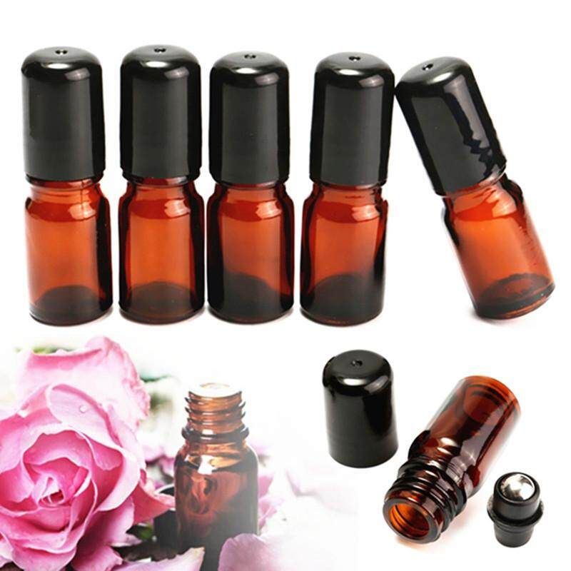 10Pcs 5ml Roll On Glass Amber Bottle Essential Oil Metal Roller Ball