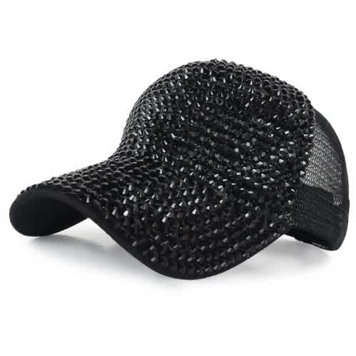 Bling Rhinestones Face Cap - Black