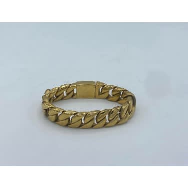 Link Polished Steel Gold Cuban Men's Bracelet 22mm
