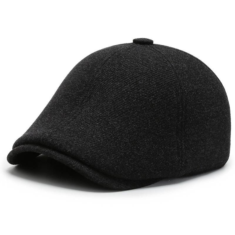 Berets Autumn Winter Hat Men Wool Beret Cap Male ThiWarm Ivy Octagonal Flat Cap Father Dad Hat with Ear Flaps