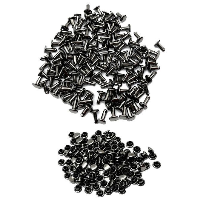 100 Sets Double Caps Studs Rivets For Bags Shoes Leather Grey Black
