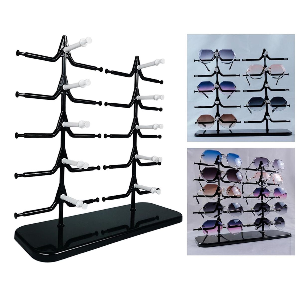 10 Pairs Sunglasses Rack Frame Glasses Display Stand Black White
