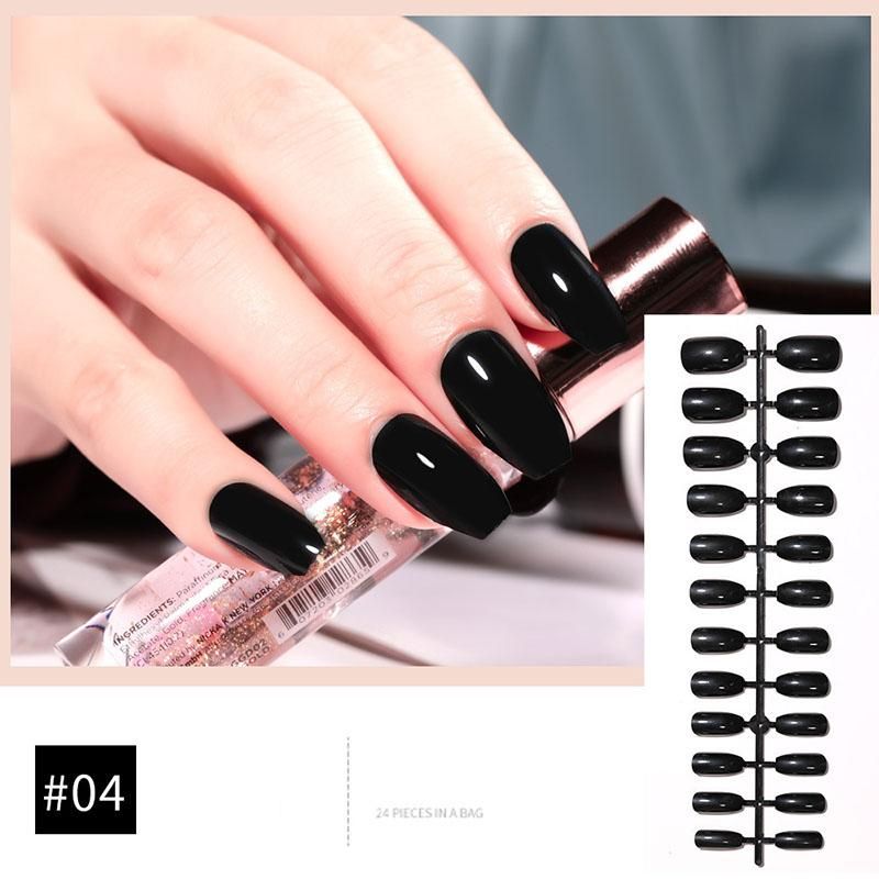 Set of 24 Long Fake Nail Piece Solid Color Stick on Acrylic