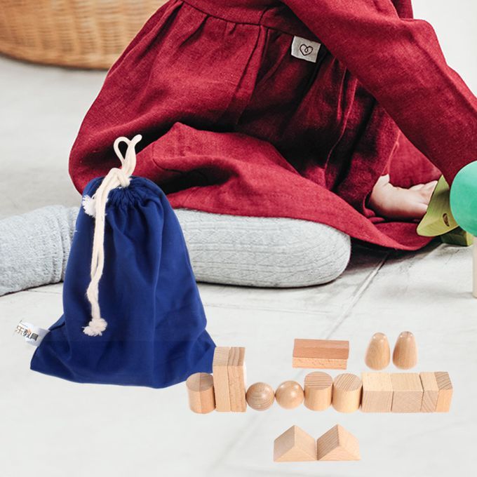18x Wood Geometry Blocks Building Blocks Set With Mystery Bag For
