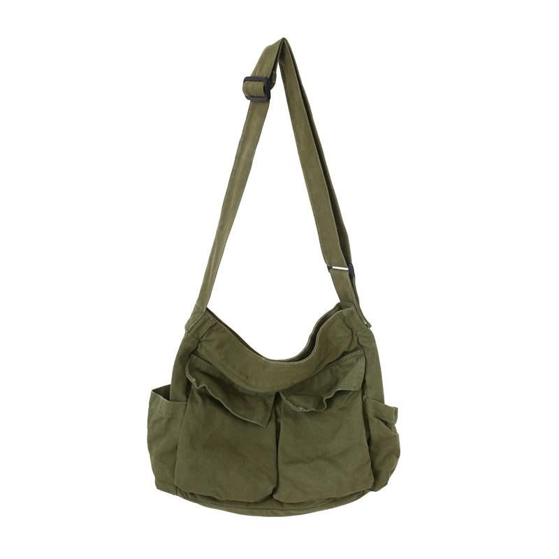 2022 autumn new trend fashion ladies shoulder bag Korean version large capacity Messenger bag tooling wind canvas bag green