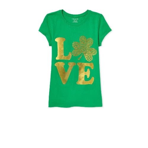 Girls Love Metallic Glitters Graphic Top- Green