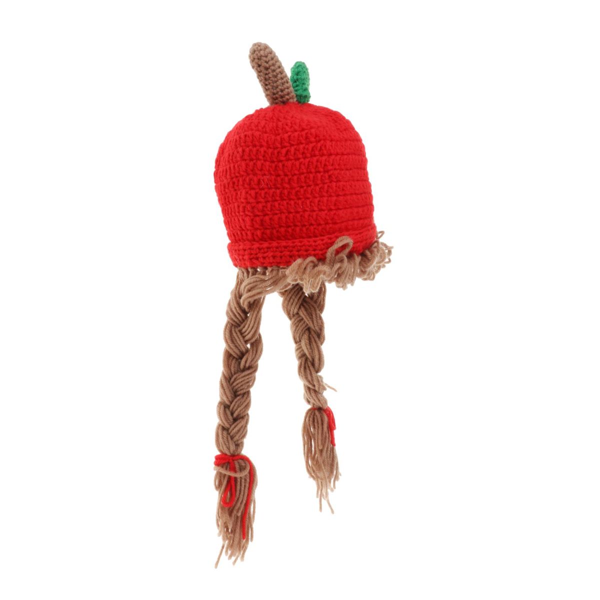Children Knitted Wig Hat Baby Cute Winter     Shape 1-7 Years Old Red