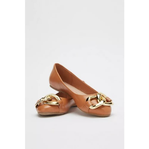 Chunky Chain Detail Flats &ndash; Tan Brown
