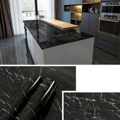 Self Adhesive Marble Designed Wallpaper - Black-60cm X 5m