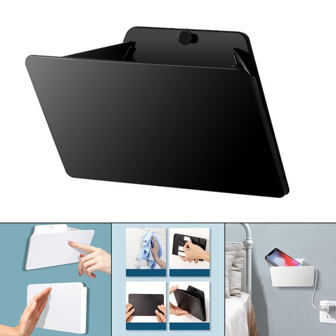 Phone Earphone Holder Stick On Wall Punch Free Wall Box College Black