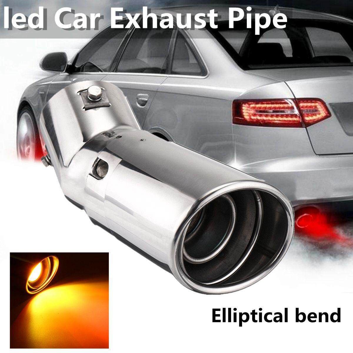 New Spitfire Car LED Exhaust Pipe Red Light Flaming Muffler Tip Universal Custom Oval Curve
