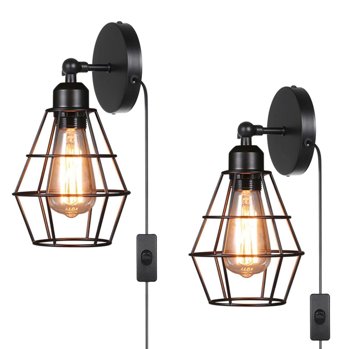 Tomshine AC 220-240V Wall Light Shade E27 Base with Switch Indoor Wall Sconce Vintage Style Lampshade for Bedroom Living Room Porch Corridor 2pack (bulb not included)