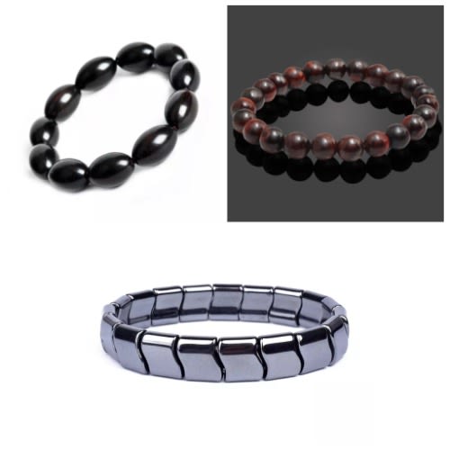 3 In 1 Unisex Black Stone & Brown Wood Bracelet