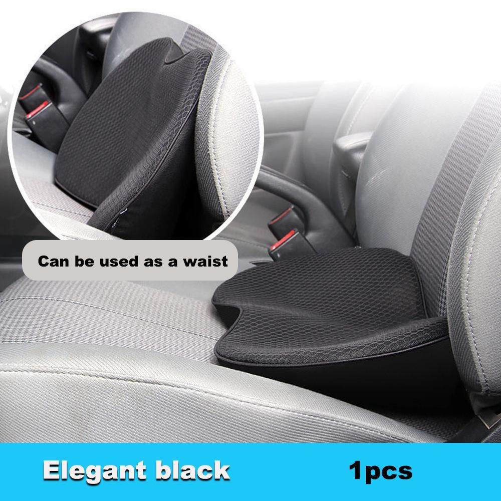 Car multi-functional seat cushion 2 in 1 memory foam car seat cushion small waist pillow health protection breathable heightening pad black