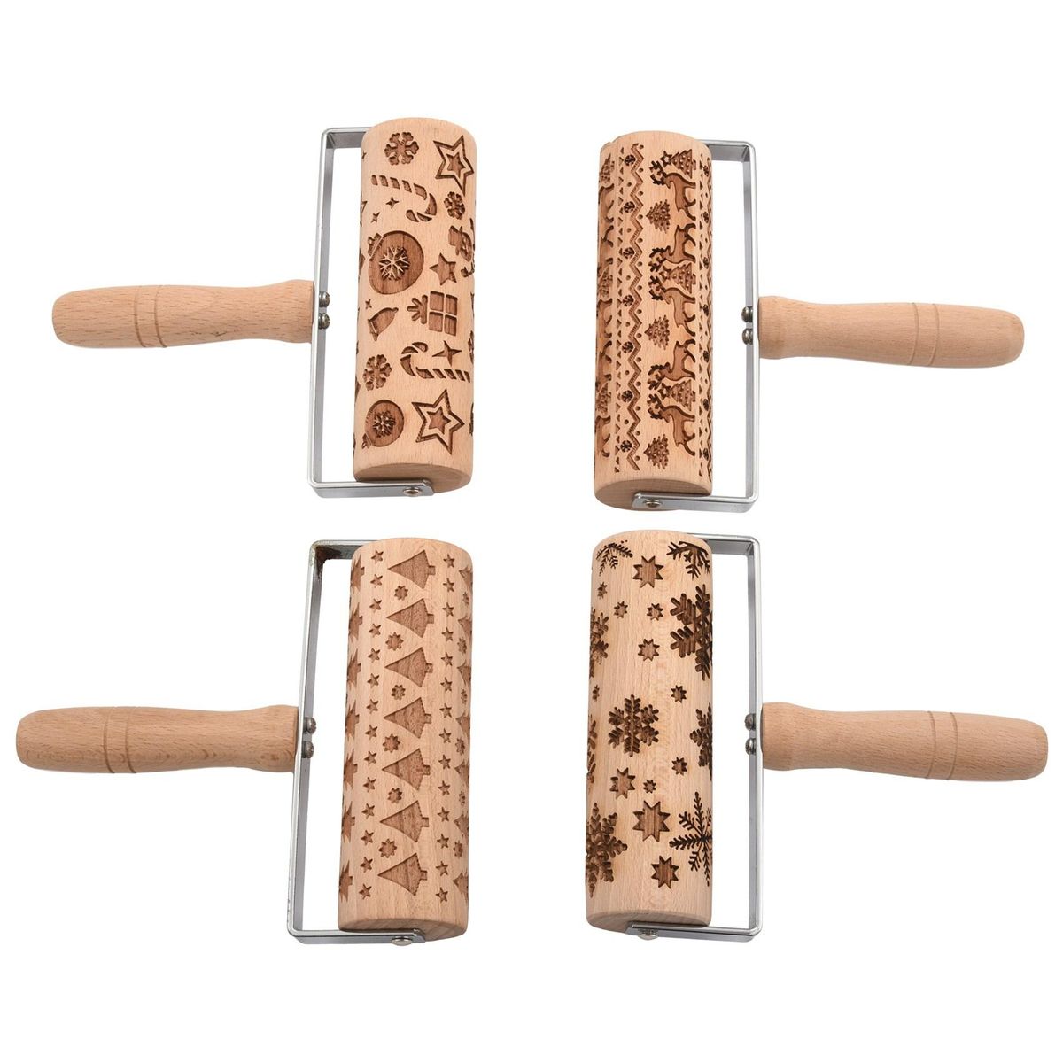 Rolling Pins Christmas Wooden Hand Grip Engraved Rolling