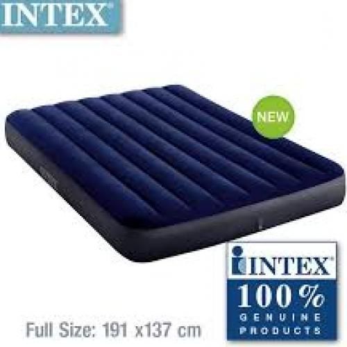 Inflatable 2-Person Classic Downy Airbed With Pump - Blue.