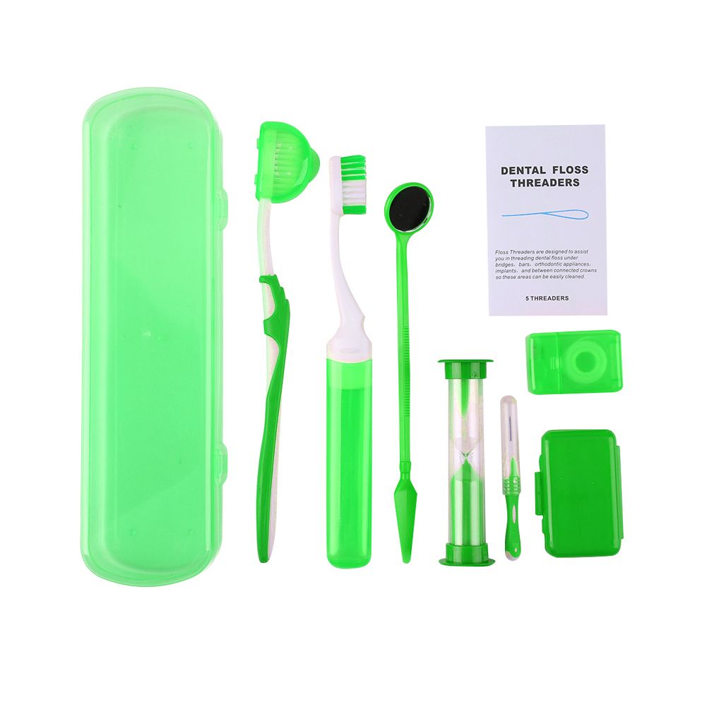8 Piece Portable Orthodontic Oral Care Kit For Braces-Green