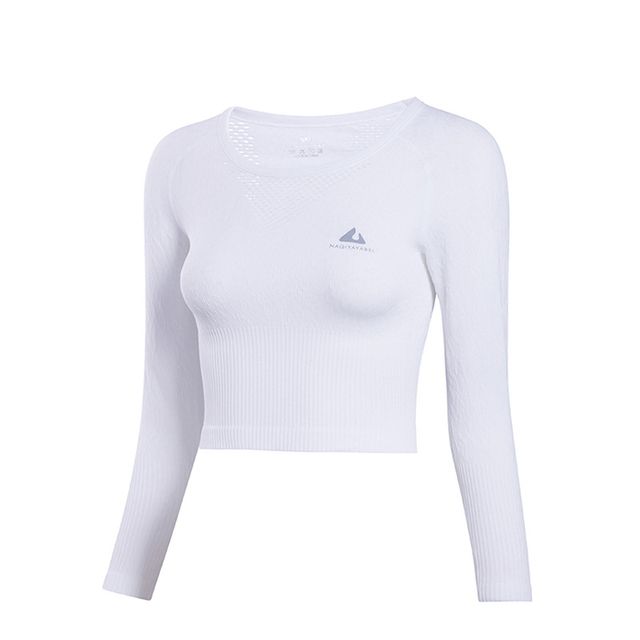 Binand Crop Round Collar Long Sleeve Sports Shirt White_S