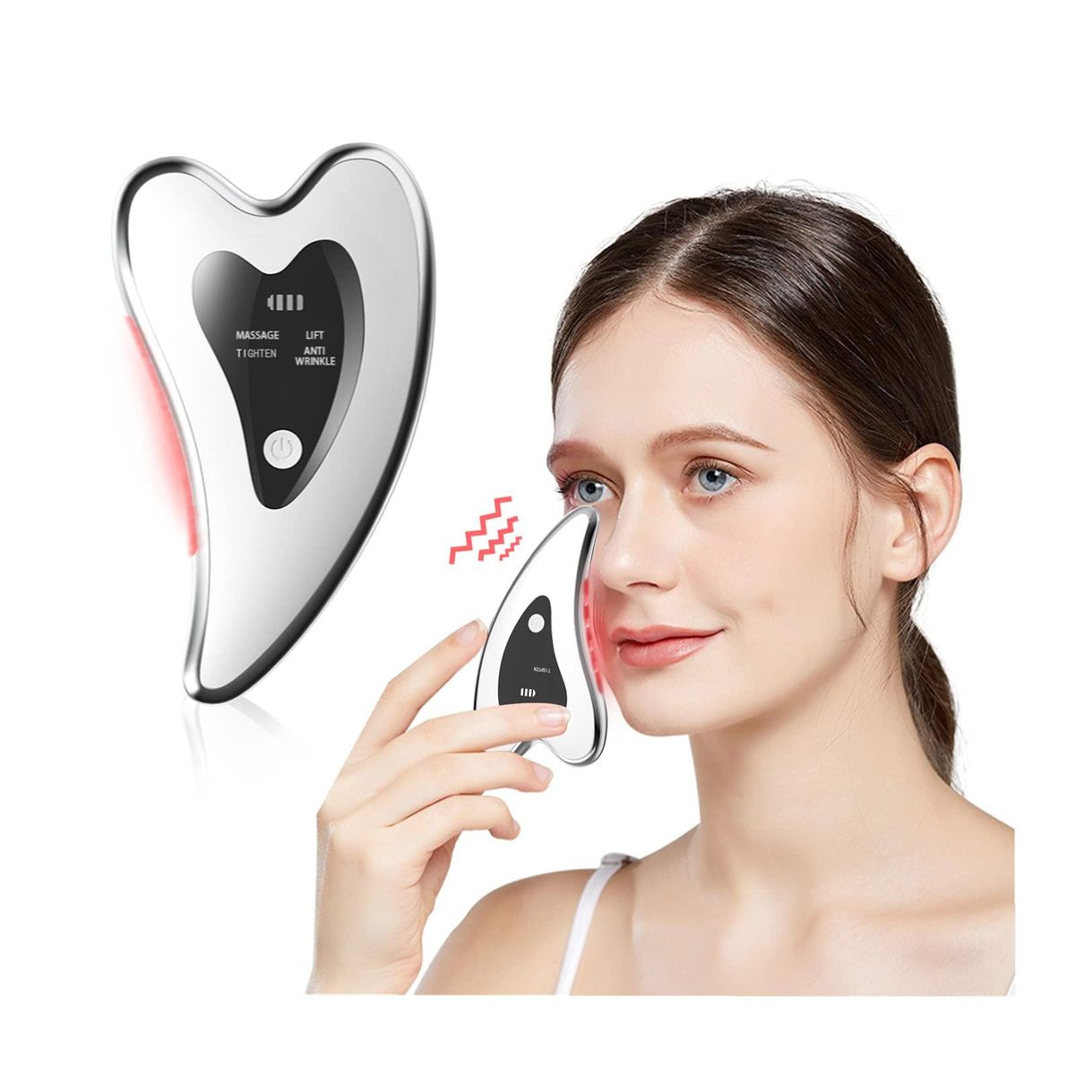 Gua Sha Facial Tools - Electric Gua Sha - Face Sculpting Tool - Face Lift Device - Heated & Vibration & Red Light Face Massager, Anti-Aging & Wrinkles