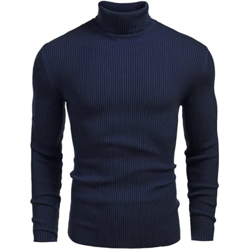 Unisex Long Sleeve Turtleneck T-shirt - Navy Blue