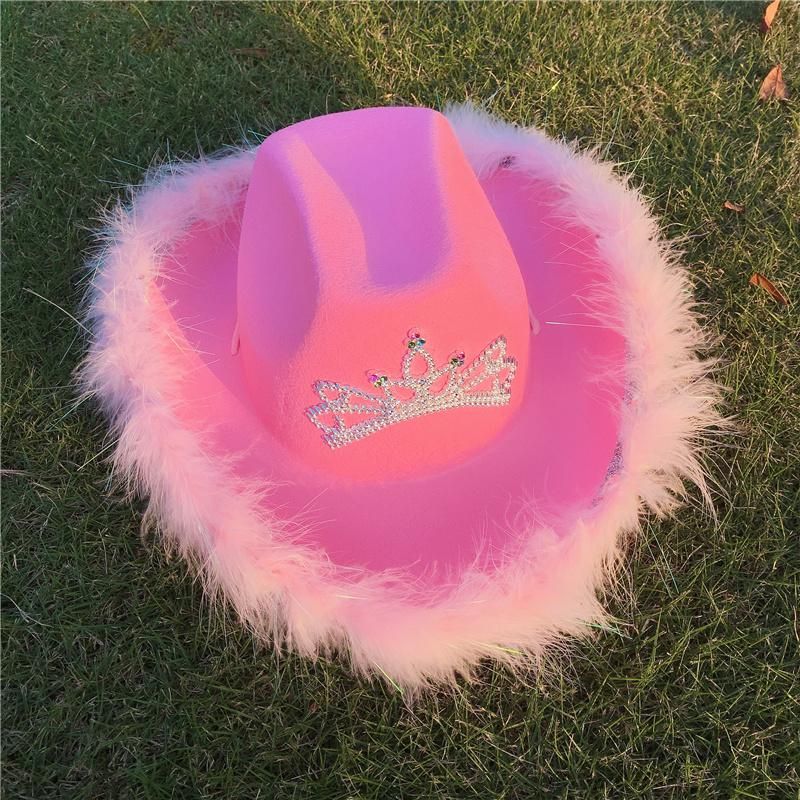 Western Style Tiara Cowgirl Hat For Women Girl Adult Pink Tiara Cowgirl Hat Cowboy Cap Holiday Cute Funny Costume Party Hat